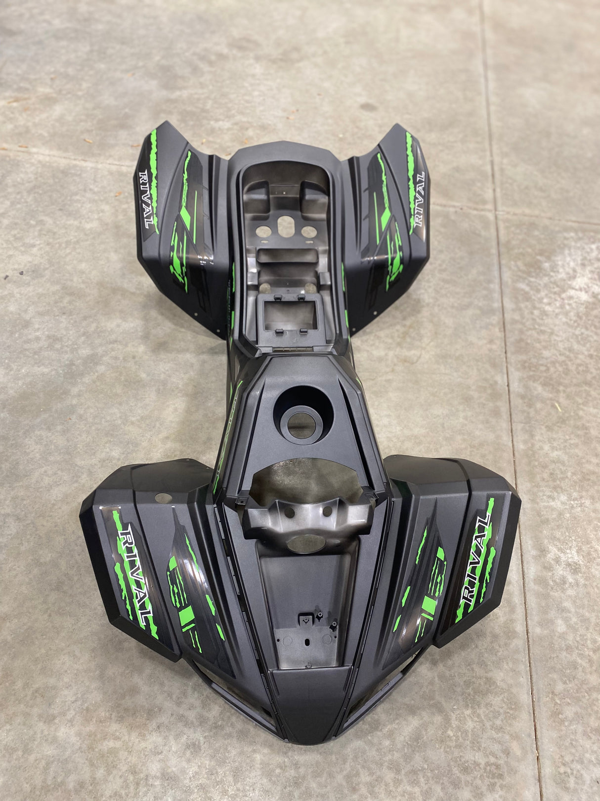 ATV Body Fender Kit - 2 Piece - Grey with Green - Coleman AT125-EX, Rival Trailhawk 10, Tao Tao REX - VMC Chinese Parts