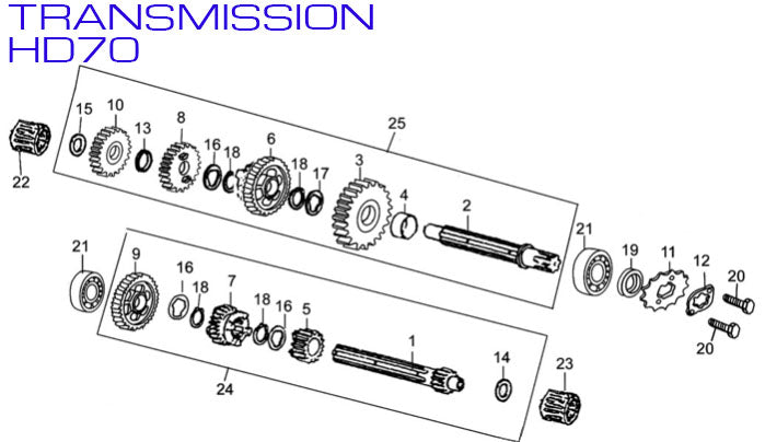 Countershaft / Counter Shaft Assy - HD70 70cc - Kayo Fox 70 ATV - VMC Chinese Parts