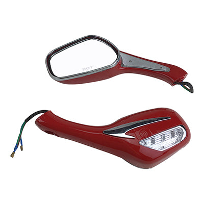 Scooter Rear View Mirror Set with Turn Signals - Red - VMC Chinese Parts