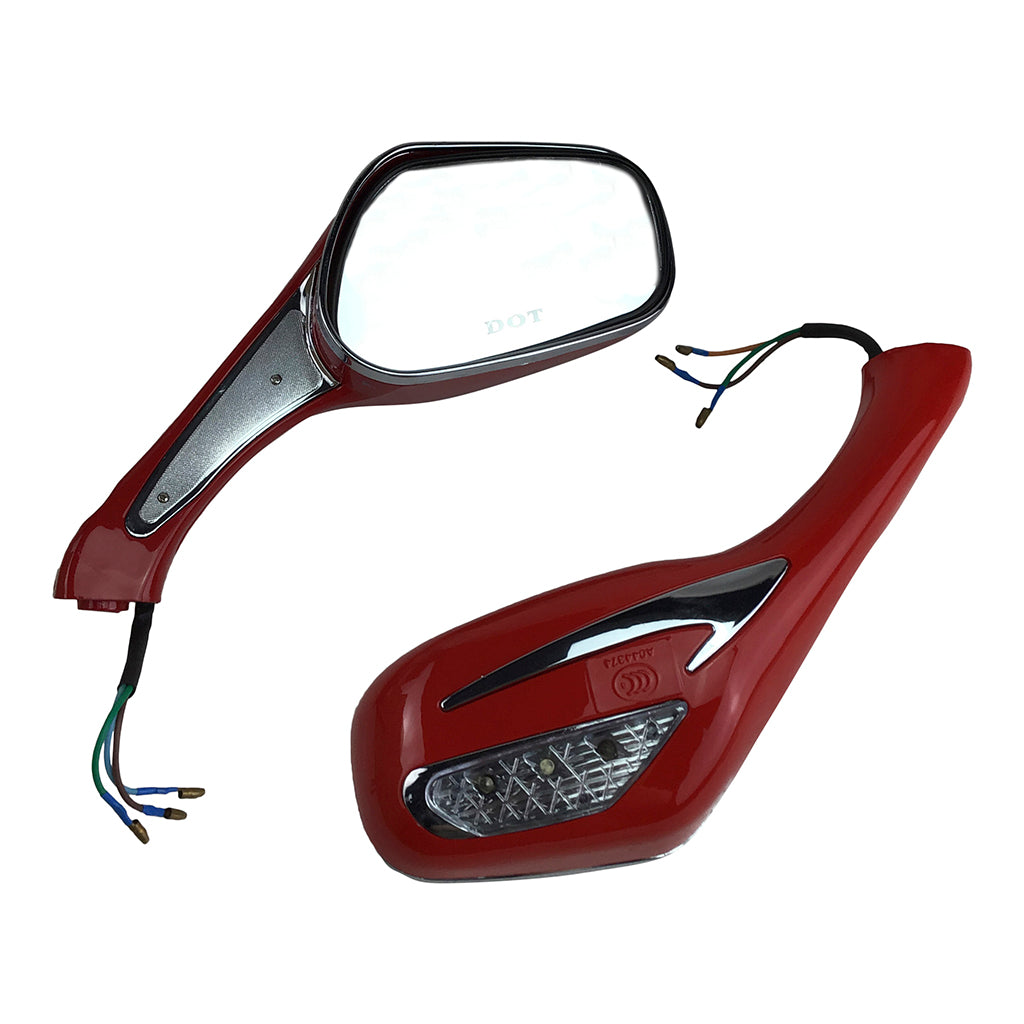 Scooter Rear View Mirror Set with Turn Signals - Red - VMC Chinese Parts